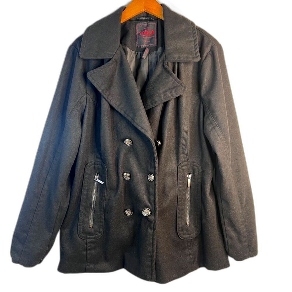 Yoki Black Peacoat Double‎ Breasted Front Zip Pockets Women's Size 2XL